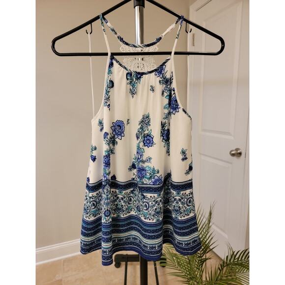 Blue Rain Lace Back Halter Blouse - Picture 1 of 4